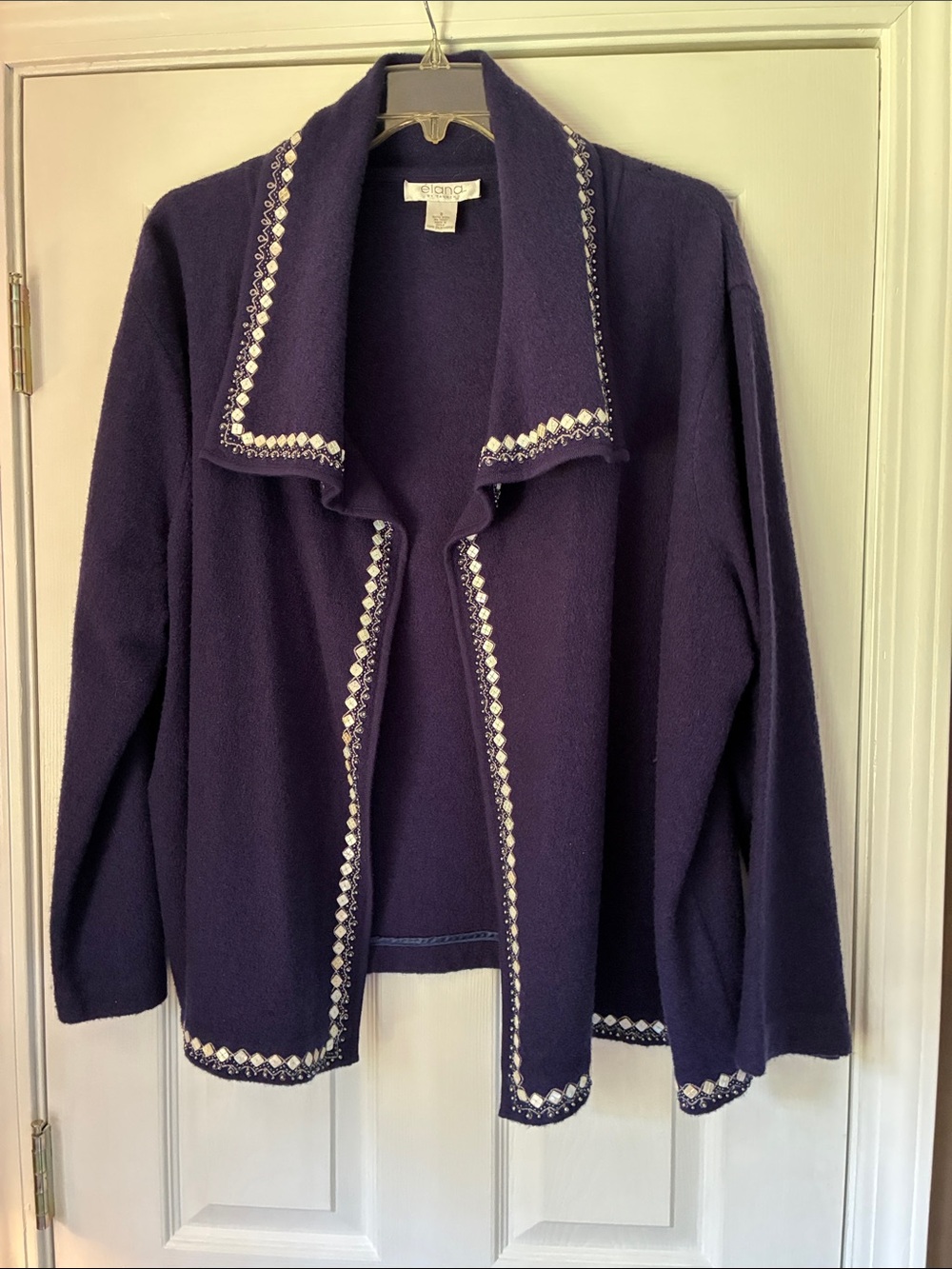 Elan Deep Purple/Blue Open-Front Cardigan with Contrast Button & BeadTrim 2X/3X